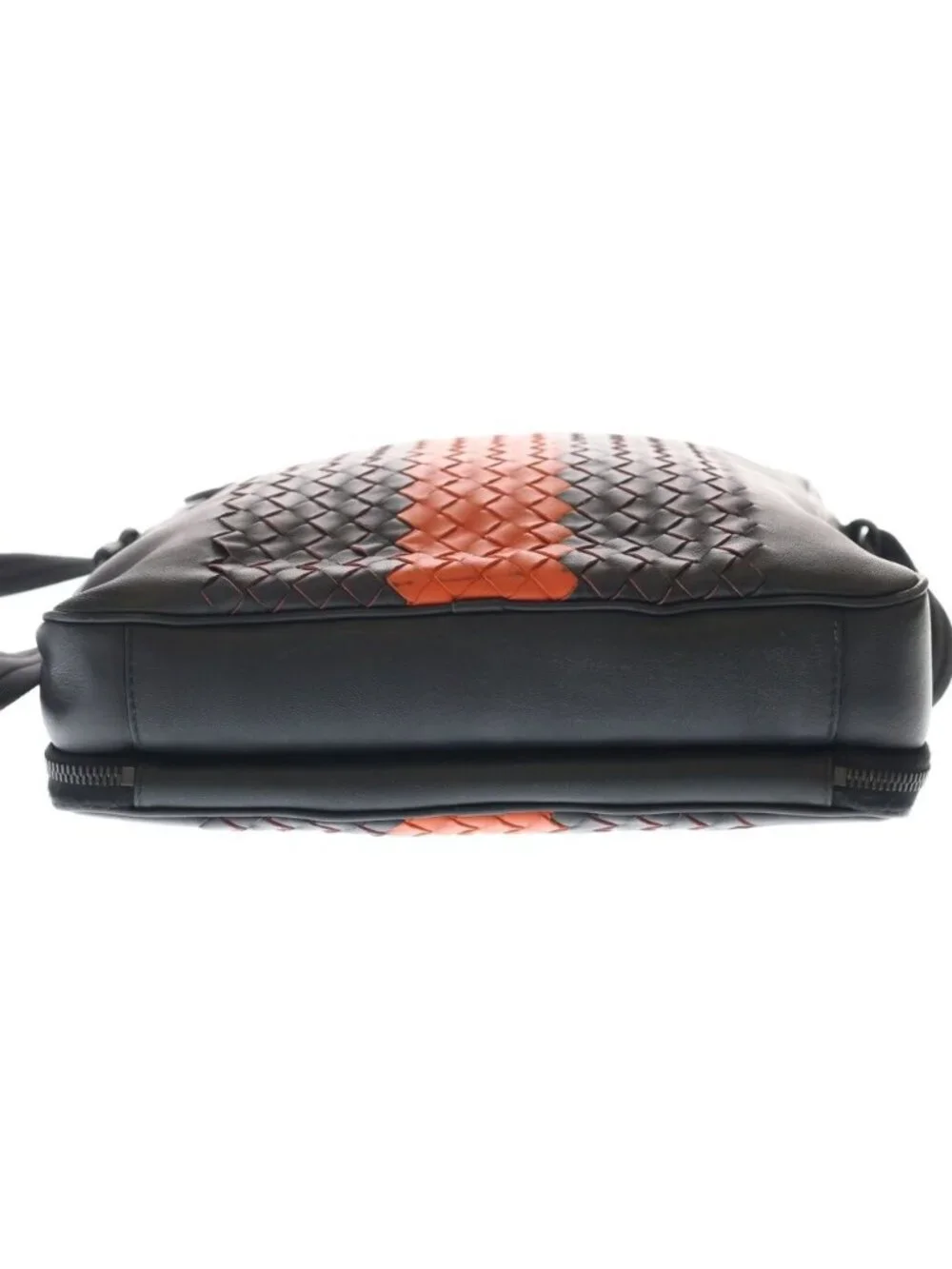 Bottega Veneta Intrecciato Shoulder Bag Black Orange Leather